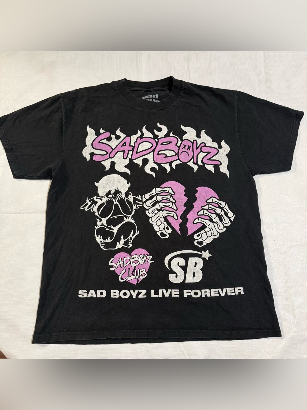 Sad boyz heavy cotton Graphic Tee - Black with Pink Accent for men size L